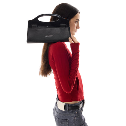 ACRYLIC HANDLE LEATHER CLUTCH