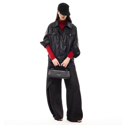 ACRYLIC HANDLE LEATHER CLUTCH