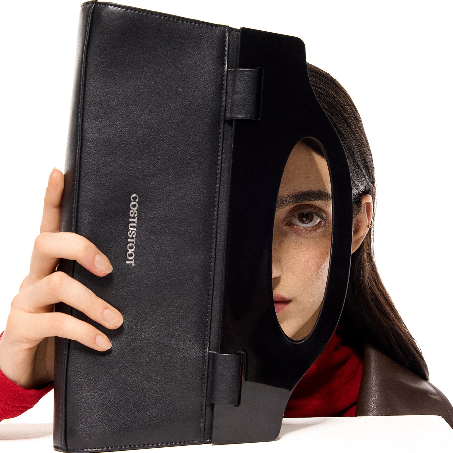 ACRYLIC HANDLE LEATHER CLUTCH
